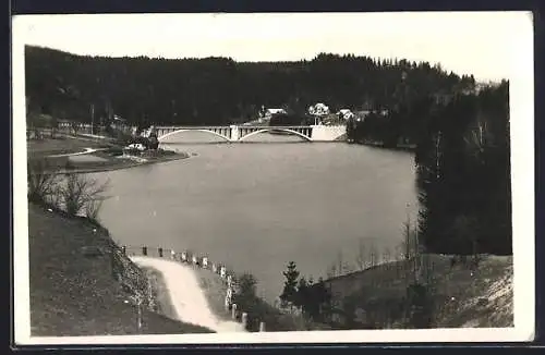 AK Pastviny, Novy most na Orlici, Flusspartie mit Brücke