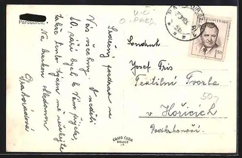 AK Pardubice, Strassenpartie mit Kirche