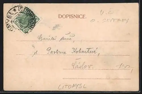 AK Leitomischl / Litomysl, Ortspartie aus der Vogelschau