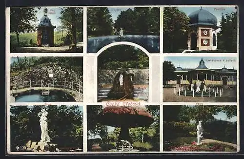 AK Ceská Trebová, Malý pavilon, Neptun, Restaurace v sadech, Sarka, Faun