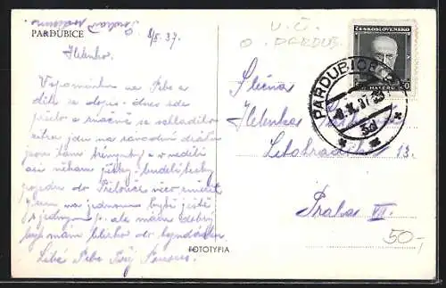 AK Pardubice, Ortsansicht mit der Kirche