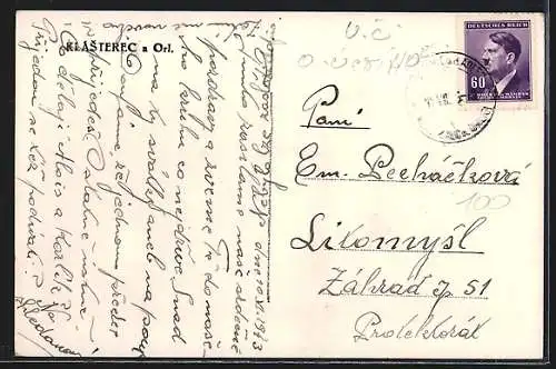 AK Klásterec n. Orl., Ortsansicht vom Berg aus