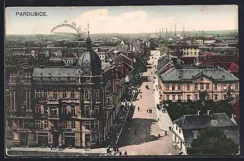 AK Pardubice, Strassenpartie aus der Vogelschau
