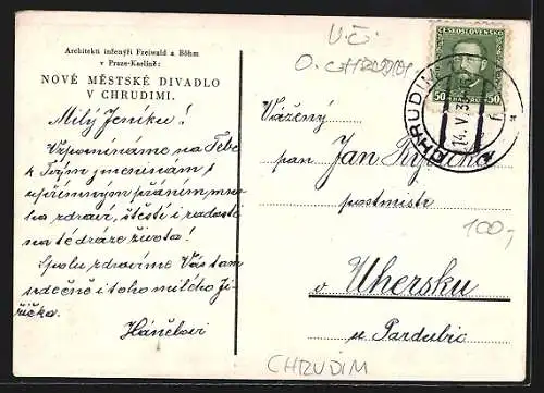 Künstler-AK Chrudim, Nove Mestske Divadlo