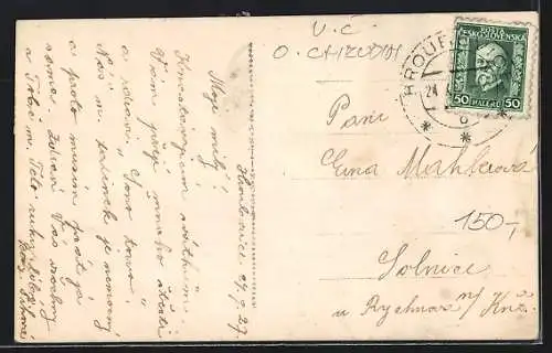 AK Hroubovic, Ortsansicht aus der Vogelschau