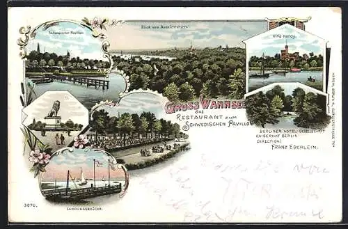 Lithographie Berlin-Wannsee, Blick vom Aussichtsturm, Villa Hardy, Berliner Hotel-Gesellschaft Kaiserhof