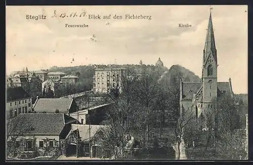 AK Berlin-Steglitz, Feuerwache, Kirche, Blick auf den Fichteberg