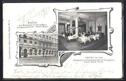 AK Berlin, Italienisches Weinrestaurant Al Bersagliere v. Angelo Monti mit Innenansicht, Dorotheenstrasse 65-66