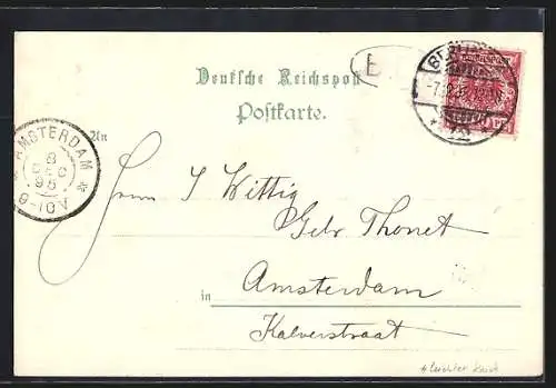 Vorläufer-Lithographie Berlin, 1895, Wein-Restaurant Wassmann der Weingrosshandlung Duhr & Co., Leipzigerstrasse 33