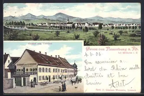 AK Neuenburg a. Rh., Totalansicht, Gasthaus zum Hirschen