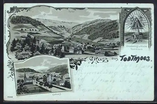 Mondschein-Lithographie Todtmoos, Kurhaus, Gnadenbild und Kirche, Totalansicht