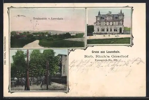 AK Lauenhain / Crimmitschau, Rob. Rink`s Gasthof mit Gartenwirtschaft, Totalansicht