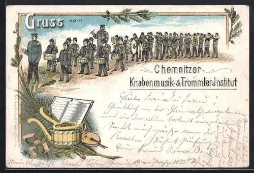 Lithographie Chemnitz, Knabenmusik- & Trommler-Institut, Musikkapelle