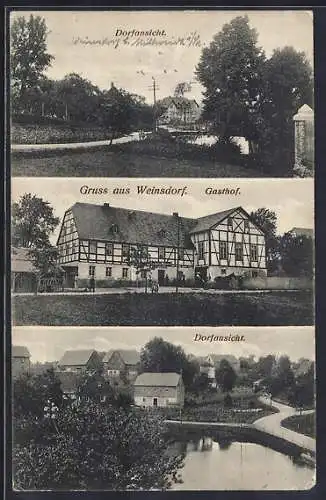 AK Weinsdorf, Dorfansicht, Gasthof, Ortspartie mit Weiher und Häusern