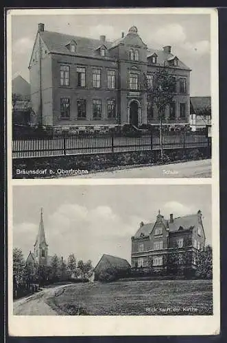 AK Bräunsdorf / Oberfrohna, Schule, Blick nach der Kirche