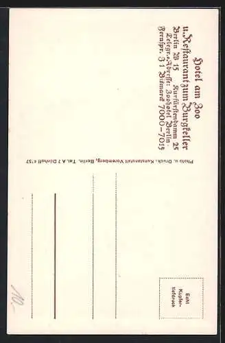 AK Berlin-Charlottenburg, Hotel am Zoo, Restaurant zum Burgkeller, Kurfürstendamm 25
