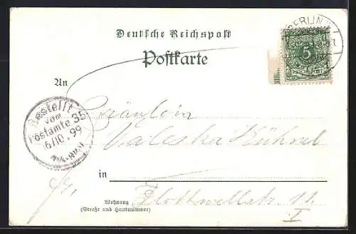 Lithographie Berlin-Kreuzberg, Hotel Deutscher Hof v. O. Thiess, Luckauer Strasse 15, Altdeutsche Bierstube, Apollo-Saal