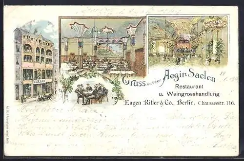Lithographie Berlin, Restaurant Aegir-Saal, Bes. Eugen Ritter, Chausseestrasse 116