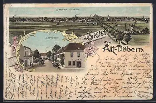 Lithographie Alt-Döbern, Marktstrasse, Ortsansicht