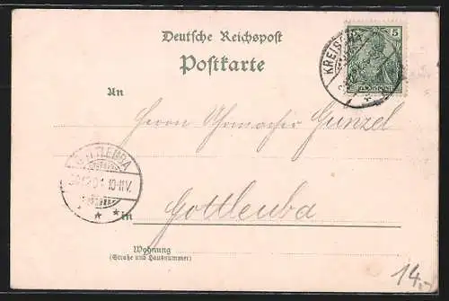 Lithographie Kreischa / Dresden, Konzert- und Balletablissement Zum Erbgericht, Kirche, Bad, Schloss