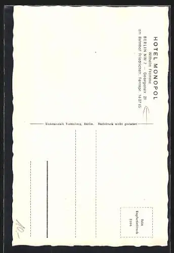 AK Berlin, Hotel Monopol, Inh. Wilhelm Fromme, Georgenstrasse 29