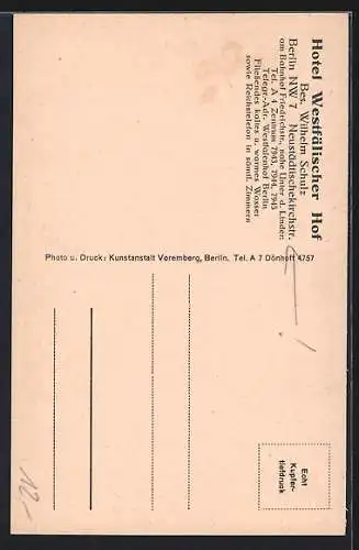 AK Berlin, Hotel Westfälischer Hof, Neustädtische Kirchstrasse 13