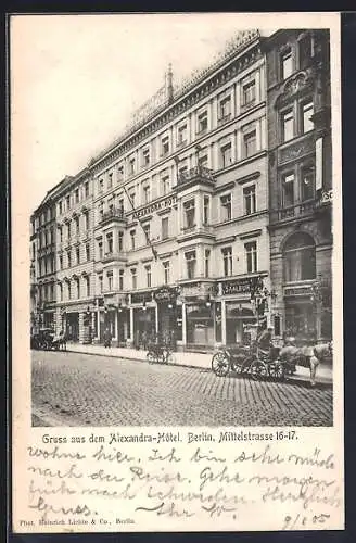 AK Berlin, Alexandra-Hotel, Mittelstrasse 16-17