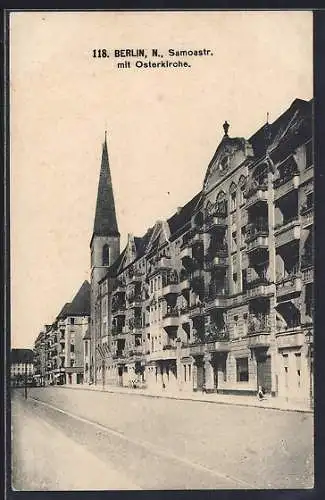 AK Berlin-Wedding, Samoastrasse mit Osterkirche