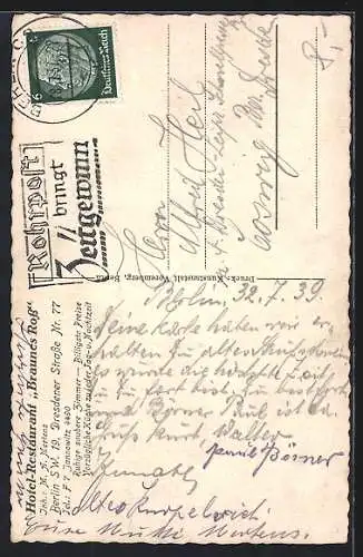 AK Berlin-Kreuzberg, Hotel-Restaurant Braunes Ross, Dresdener Strasse 77