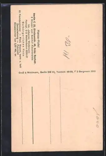 AK Berlin, Hansa-Hotel, Dircksenstrasse 40, Inh. Johannes Wiedemann