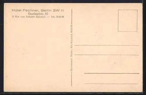 AK Berlin, Hotel Fechner in der Saarlandstrasse 57