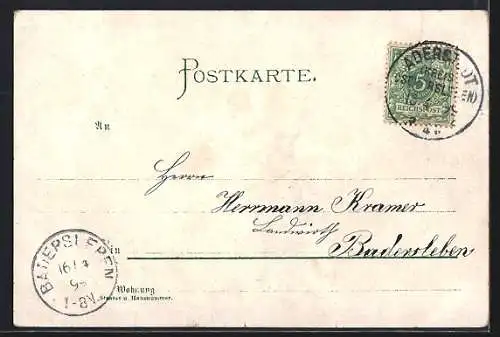 Lithographie Aderstedt / Huy, Actien-Zuckerfabrik, Siegesdenkmal und Rittergut