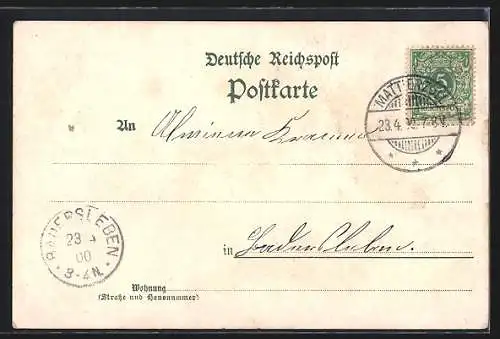 Lithographie Gross Winnigstedt, Gasthof Otto Mahlfeldt, Alte und neue Schule, Ebers'Rübensaft-Fabrik