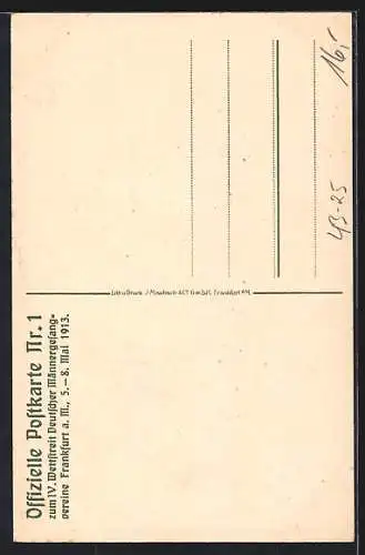 Künstler-AK Frankfurt a/M, IV. Wettstreit Deutscher Männergesangvereine 1913