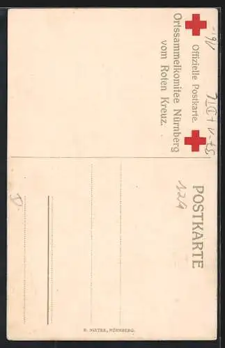 Künstler-AK Nürnberg, Ortssammelkomitee vom Roten Kreuz, Ulan mit geschlagener Tanne, Kriegsweihnachten 1916
