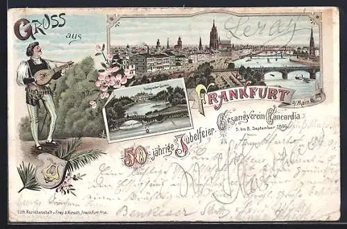 Lithographie Frankfurt a. Main, 50-jährige Jubelfeier des Gesangsvereines Concordia 1896, Zoologischer Garten