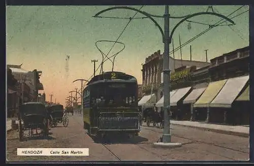 AK Mendoza, Calle San Martin, Strassenbahn