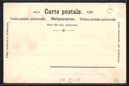 Lithographie Berne, Hotel Belle-Vue, Salle de lecture, Vue prise de la terrasse de l`hotel