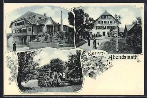 Passepartout-AK Abendsmatt, Hotel-Pension Kurort Abendsmatt mit Gästen und Garten