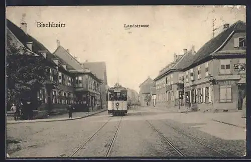 AK Bischheim, Strassenbahn auf der Landstrasse