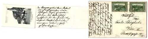Leporello-AK Sarajevo, Totalansicht vom Kastell, Alifakovac, Türkin, Holzverkäufer, Minarett, Zalinserbrücke