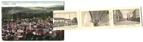 Leporello-AK Tuzla, Bristol Hotel, Moschee mit Minarett, Synagoge, Kirche, Flusspartie