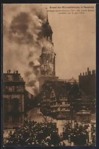 AK Hamburg-Neustadt, Brand der Michaeliskirche 1906