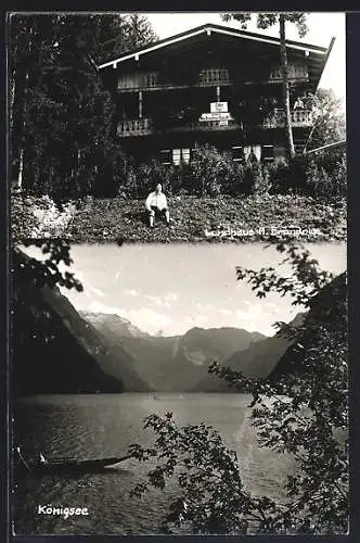 AK Königsee / Berchtesgaden, Hotel-Pension Landhaus Max Brandner, Boot auf dem See