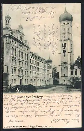AK Ursberg, Ortspartie mit Kirchturm