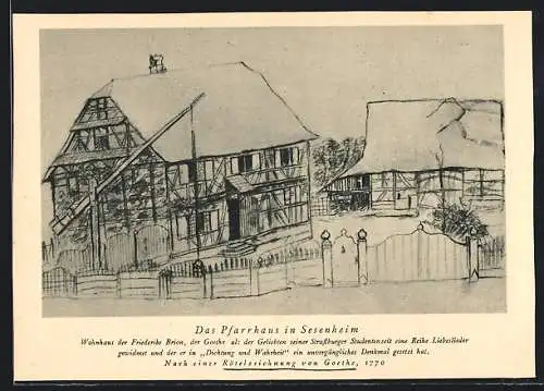 Künstler-AK Sessenheim, Pfarrhaus, Wohnhaus der Friederike Brion