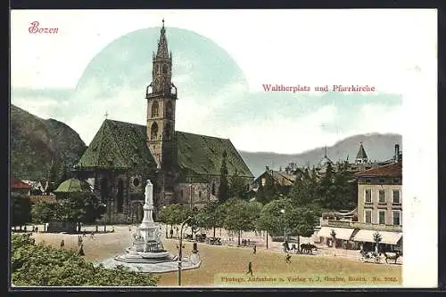 AK Bozen, Waltherplatz und Pfarrkirche