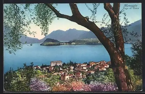 AK Menaggio /Lago di Como, Gesamtansicht vom Berg aus