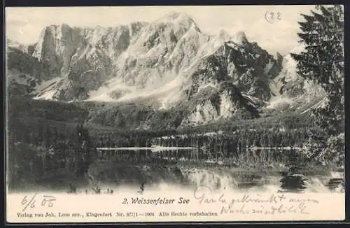 AK Tarvis, Weissenfelser See, Uferpartie mit Blick in die Berge