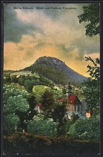 AK Königstein /Sächs. Schweiz, Blick auf Stadt und Festung